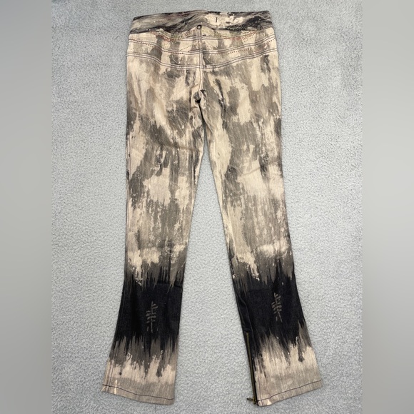 Y2K Express Low Rise Jeans Womens 4 Tan Gray Tie Dye Marble Splatter Zip - Picture 9 of 14